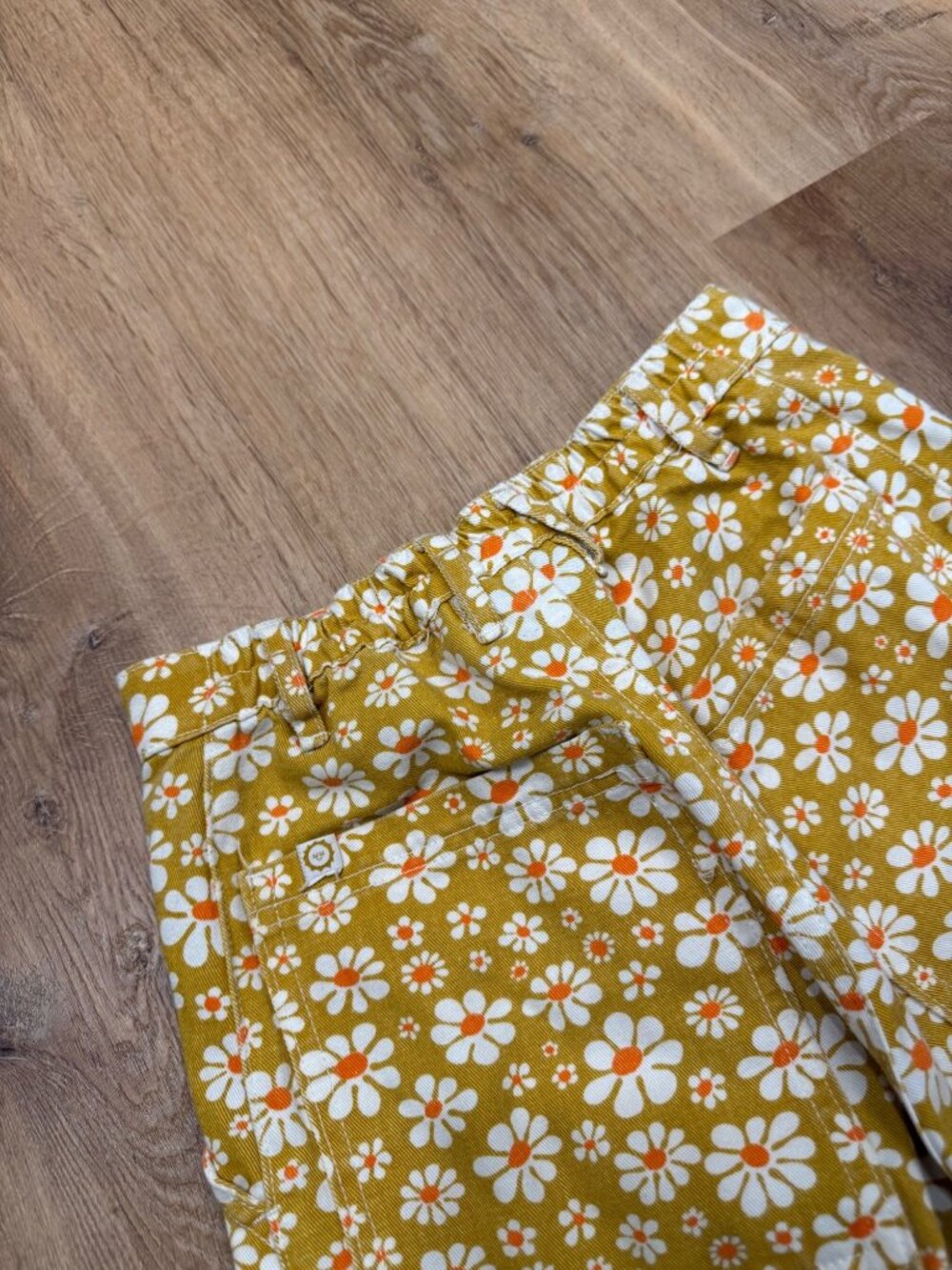 Big Bud Press Work Pants XXS Yellow Orange Daisy Print High Rise Cotton Twill Ma - Picture 6 of 7